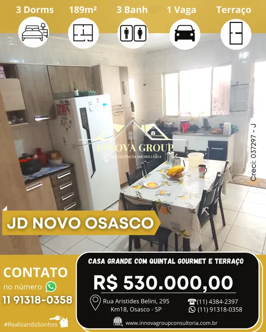 Foto 1 de Sobrado com 3 Quartos à venda, 189m² em Novo Osasco, Osasco