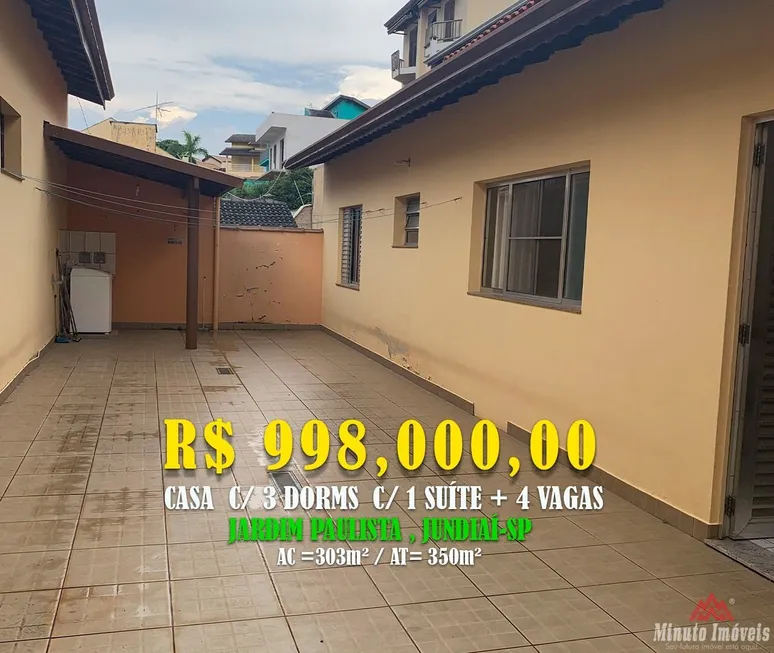 Foto 1 de Casa com 3 Quartos à venda, 303m² em Jardim Paulista I, Jundiaí