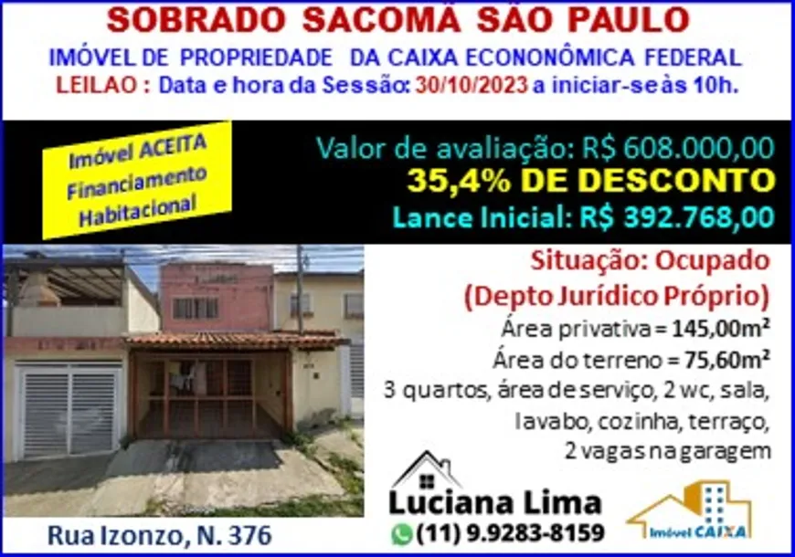 Foto 1 de Sobrado com 3 Quartos à venda, 145m² em Sacomã, São Paulo