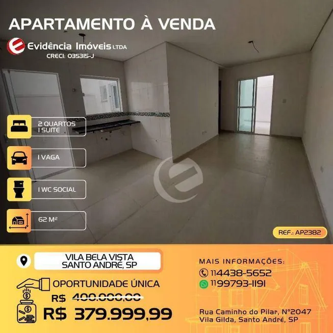 Foto 1 de Apartamento com 2 Quartos à venda, 62m² em Vila Bela Vista, Santo André