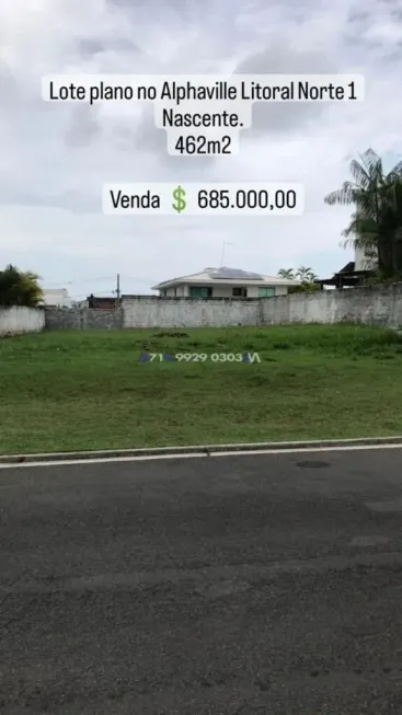 Foto 1 de Lote/Terreno à venda, 462m² em Alphaville Litoral Norte 1, Camaçari