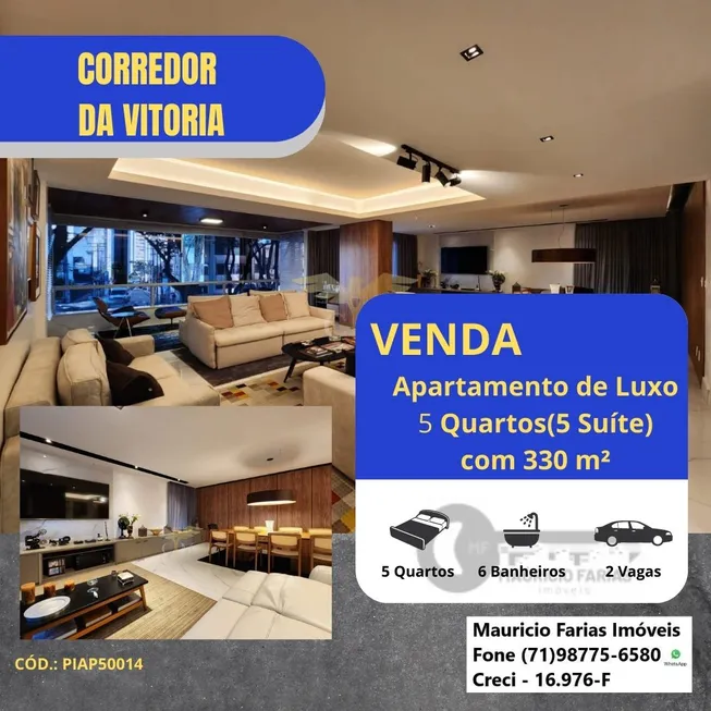 Foto 1 de Apartamento com 5 Quartos à venda, 330m² em Vitória, Salvador