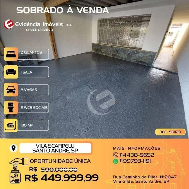 Foto 1 de Sobrado com 2 Quartos à venda, 130m² em Vila Scarpelli, Santo André