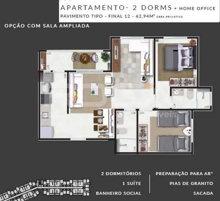 Foto 1 de Apartamento com 2 Quartos à venda, 62m² em Santa Martha, Ribeirão Preto