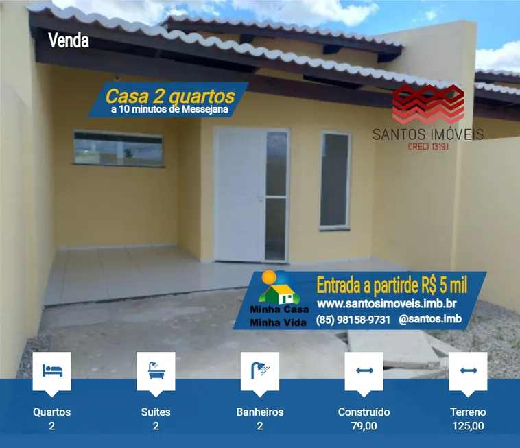 Foto 1 de Casa com 2 Quartos à venda, 79m² em Pedras, Fortaleza