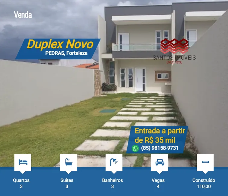 Foto 1 de Sobrado com 3 Quartos à venda, 110m² em Pedras, Fortaleza