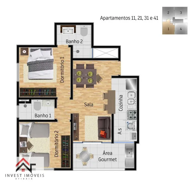 Foto 1 de Apartamento com 2 Quartos à venda, 63m² em Nova Cerejeiras, Atibaia