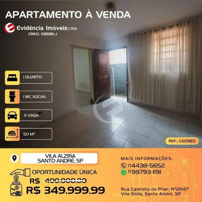 Foto 1 de Casa com 1 Quarto à venda, 50m² em Vila Alzira, Santo André