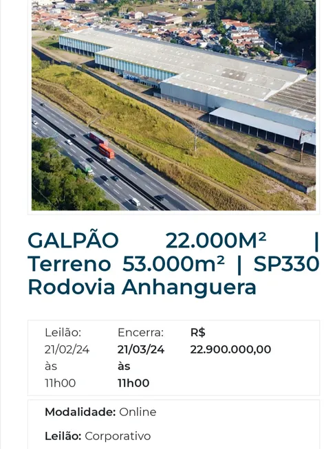 Foto 1 de Galpão/Depósito/Armazém à venda, 22559m² em Centro, Vinhedo