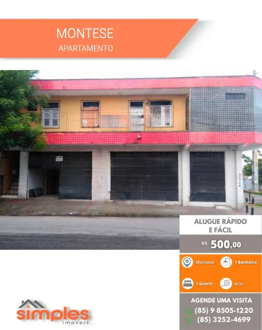 Foto 1 de Apartamento com 1 Quarto para alugar, 35m² em Montese, Fortaleza