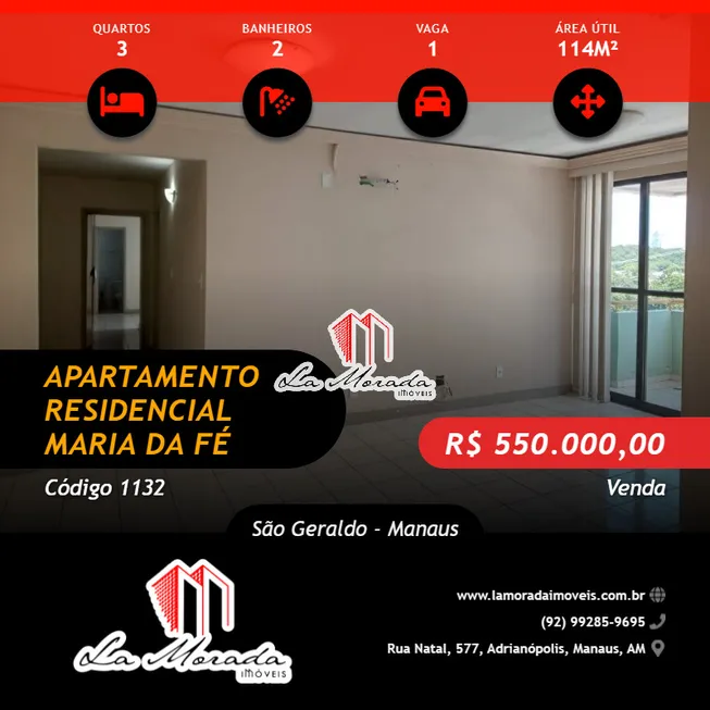Foto 1 de Apartamento com 3 Quartos à venda, 114m² em São Geraldo, Manaus