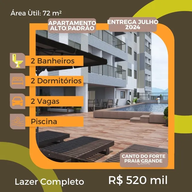 Foto 1 de Apartamento com 2 Quartos à venda, 72m² em Boqueirão, Praia Grande