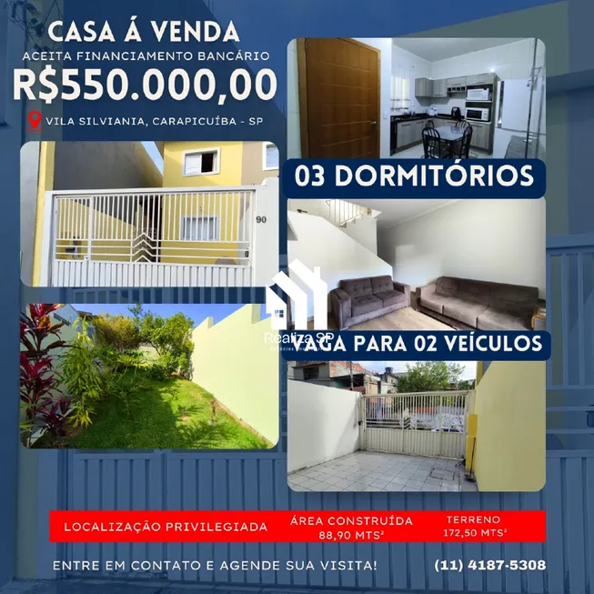 Foto 1 de Casa com 3 Quartos à venda, 89m² em Vila Silviânia, Carapicuíba