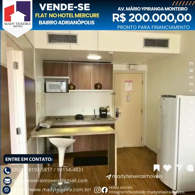 Foto 1 de Flat com 1 Quarto à venda, 35m² em Adrianópolis, Manaus