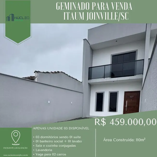 Foto 1 de Sobrado com 3 Quartos à venda, 110m² em Itaum, Joinville