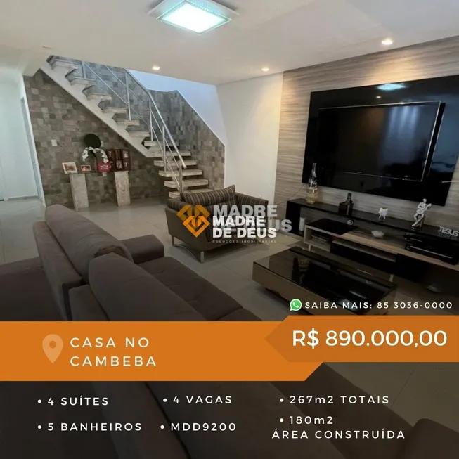 Foto 1 de Casa de Condomínio com 4 Quartos à venda, 180m² em Cambeba, Fortaleza