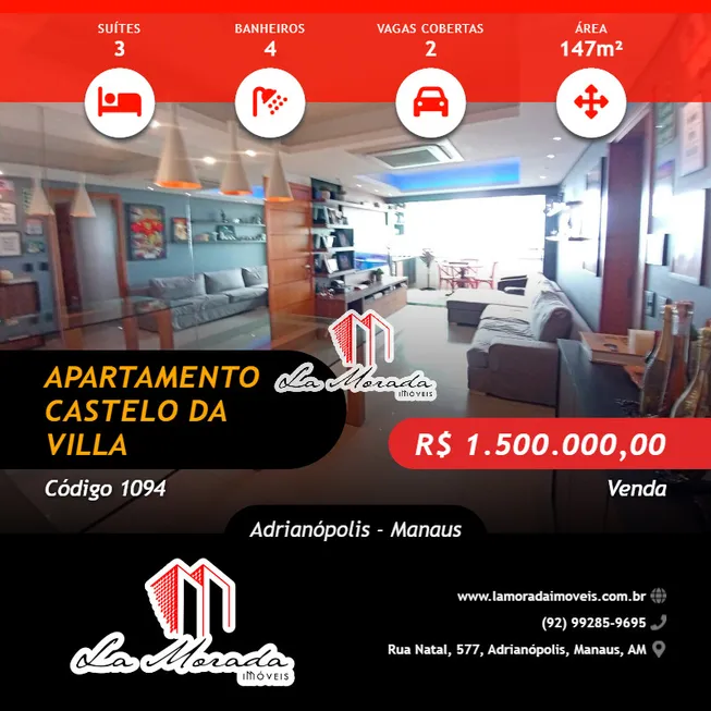 Foto 1 de Apartamento com 3 Quartos à venda, 147m² em Adrianópolis, Manaus