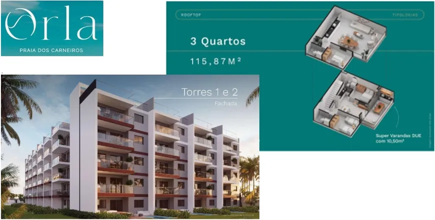Foto 1 de Apartamento com 3 Quartos à venda, 116m² em Praia dos Carneiros, Tamandare