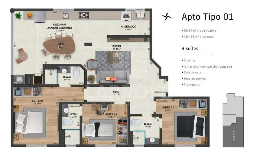 Foto 1 de Apartamento com 3 Quartos à venda, 99m² em Vila Moema, Tubarão