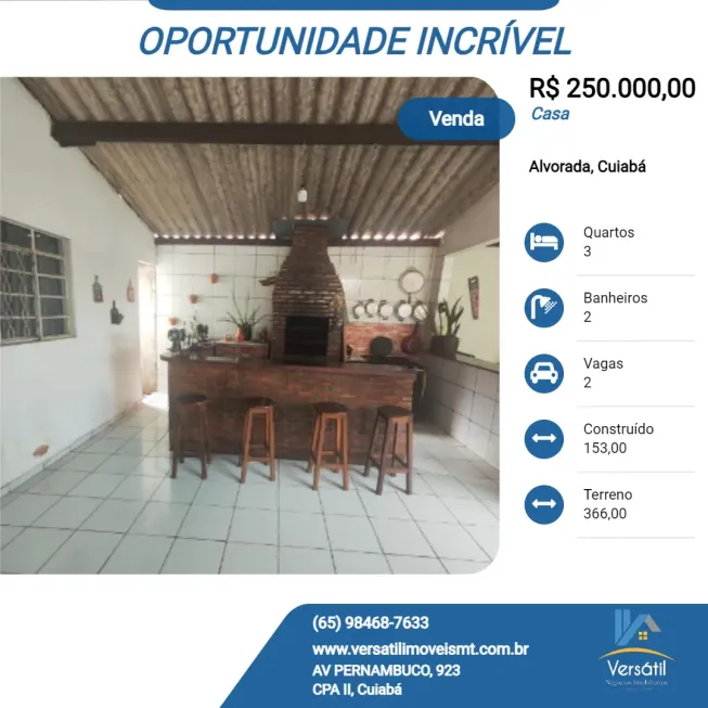 Foto 1 de Casa com 3 Quartos à venda, 366m² em Alvorada, Cuiabá