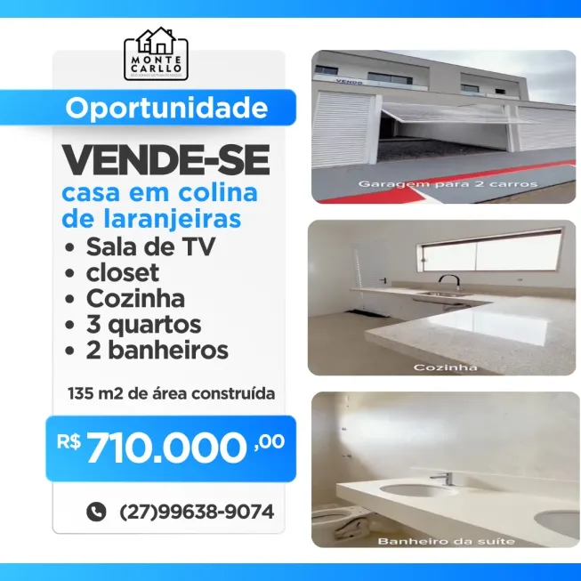 Foto 1 de Casa com 3 Quartos à venda, 135m² em Colina de Laranjeiras, Serra