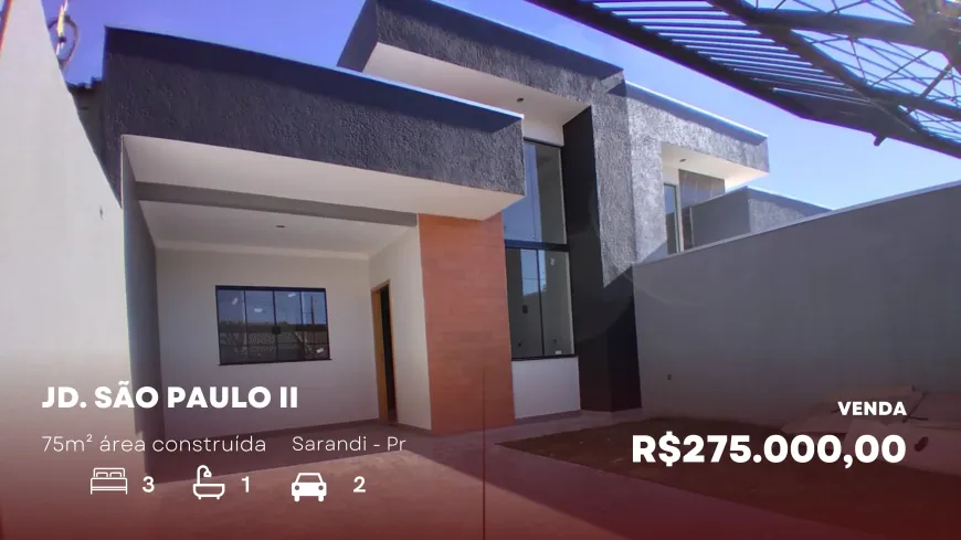 Foto 1 de Casa com 3 Quartos à venda, 75m² em Jardim Sao Paulo II, Sarandi