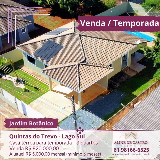 Foto 1 de Casa de Condomínio com 3 Quartos para venda ou aluguel, 180m² em Setor Habitacional Tororo, Brasília