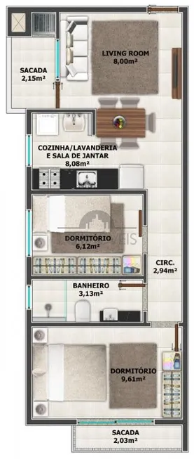 Foto 1 de Apartamento com 2 Quartos à venda, 50m² em Guanabara, Joinville