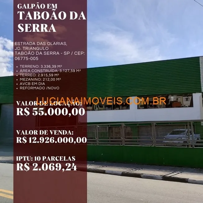 Foto 1 de Galpão/Depósito/Armazém para venda ou aluguel, 3127m² em Jardim Triangulo, Taboão da Serra