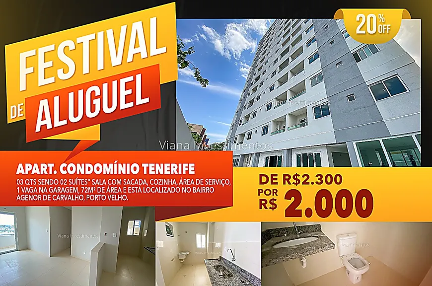 Foto 1 de Apartamento com 3 Quartos para alugar, 72m² em Agenor de Carvalho, Porto Velho