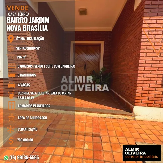 Foto 1 de Casa com 3 Quartos à venda, 196m² em Jardim Brasilia, Sertãozinho