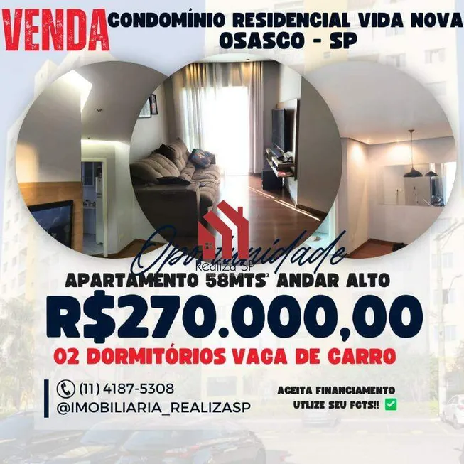 Foto 1 de Apartamento com 2 Quartos à venda, 58m² em Piratininga, Osasco