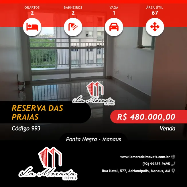 Foto 1 de Apartamento com 2 Quartos à venda, 67m² em Ponta Negra, Manaus