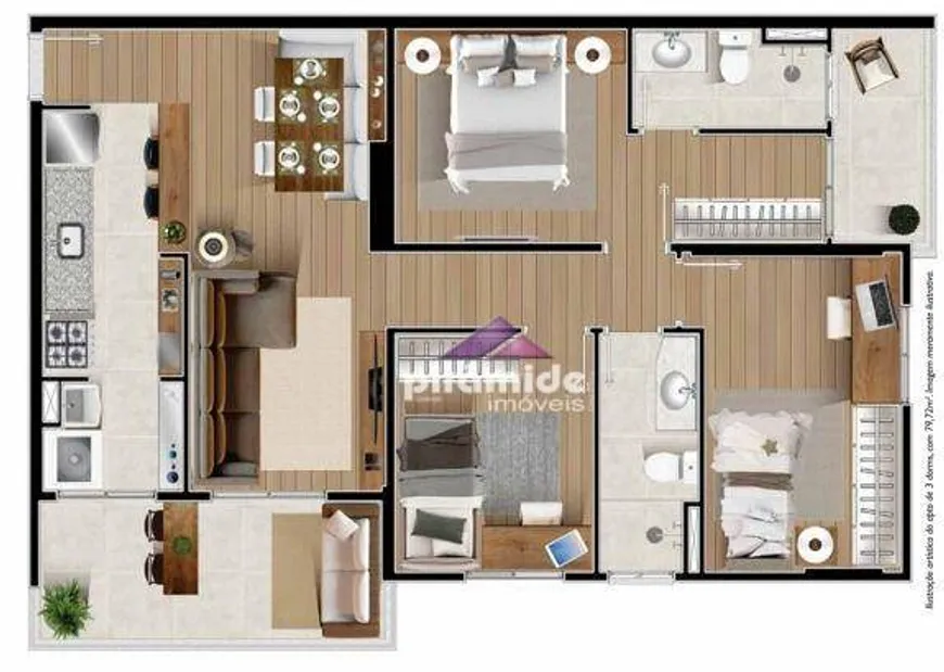 Foto 1 de Apartamento com 3 Quartos à venda, 80m² em Parque Industrial, São José dos Campos