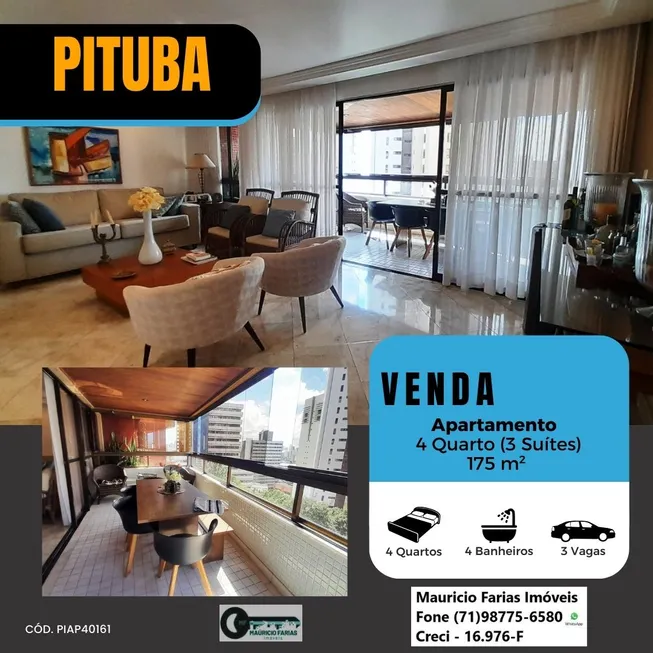 Foto 1 de Apartamento com 4 Quartos à venda, 175m² em Pituba, Salvador