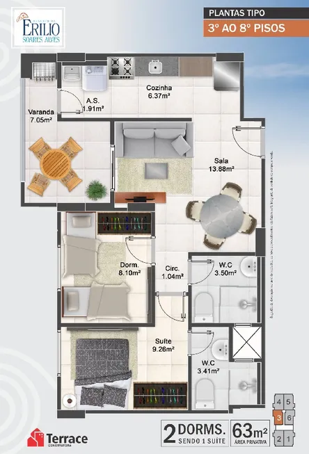 Foto 1 de Apartamento com 2 Quartos à venda, 63m² em Maracanã, Praia Grande