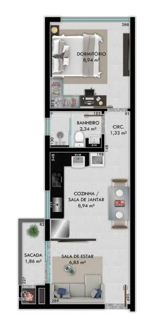 Foto 1 de Apartamento com 1 Quarto à venda, 37m² em Santo Antônio, Joinville