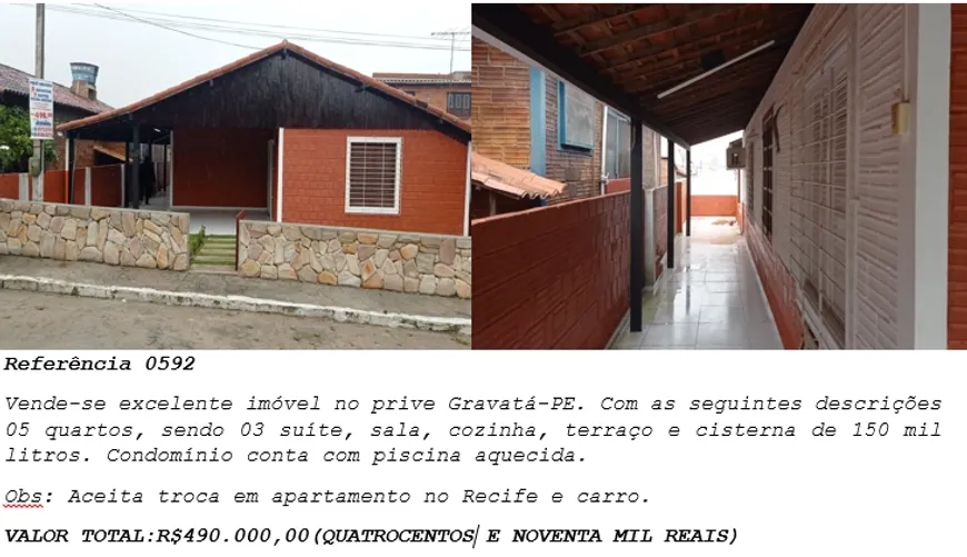 Foto 1 de Casa de Condomínio com 5 Quartos à venda, 160m² em Centro, Gravatá