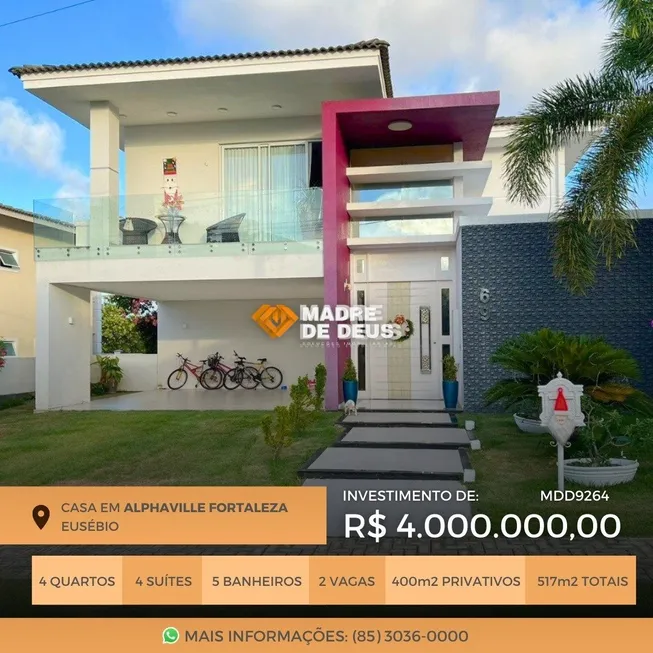 Foto 1 de Casa de Condomínio com 4 Quartos à venda, 400m² em Alphaville Fortaleza, Eusébio