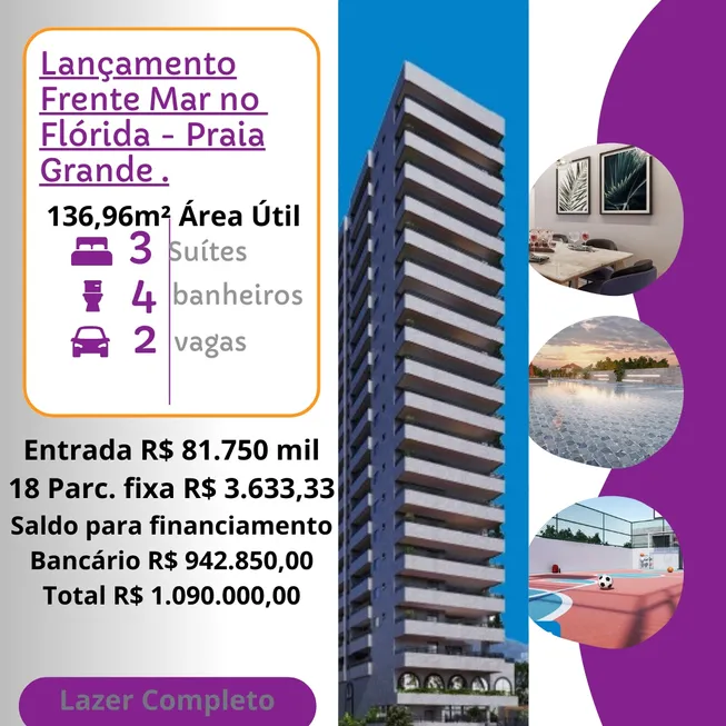 Foto 1 de Apartamento com 3 Quartos à venda, 137m² em Balneario Florida, Praia Grande