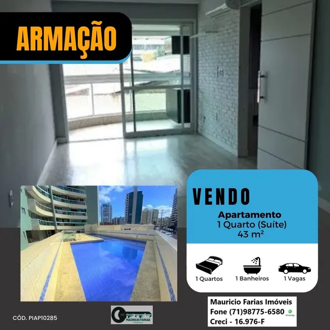 Foto 1 de Apartamento com 1 Quarto à venda, 43m² em Armação, Salvador
