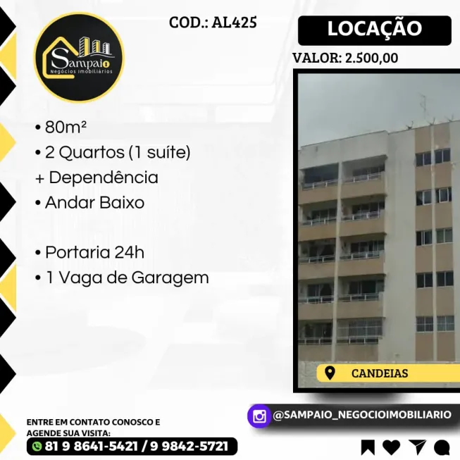 Foto 1 de Apartamento com 3 Quartos para alugar, 80m² em Candeias, Jaboatão dos Guararapes