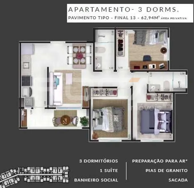 Foto 1 de Apartamento com 3 Quartos à venda, 63m² em Santa Martha, Ribeirão Preto