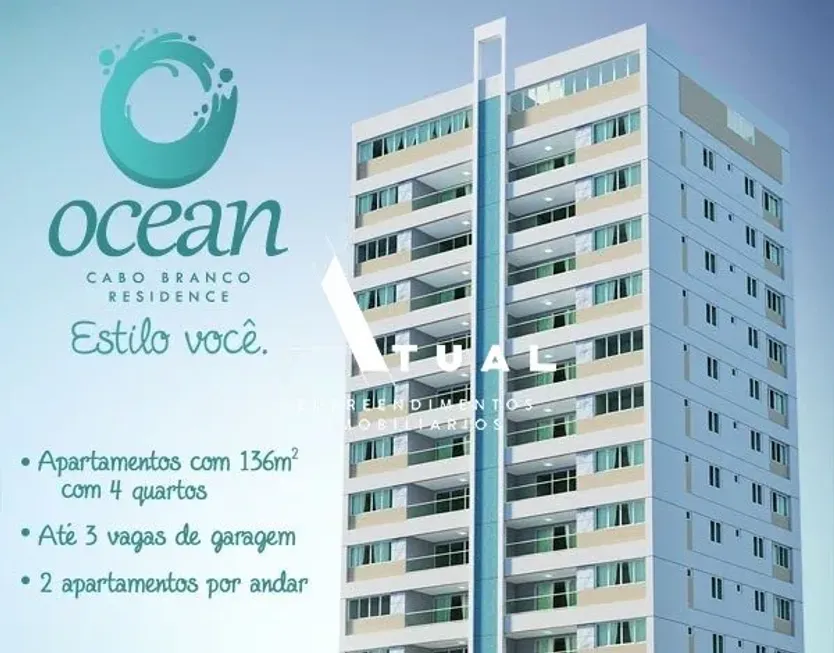 Foto 1 de Apartamento com 4 Quartos à venda, 136m² em Cabo Branco, João Pessoa