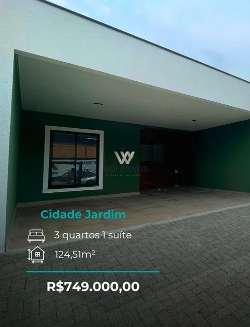 Foto 1 de Casa com 3 Quartos à venda, 124m² em Cidade Jardim, São José dos Pinhais