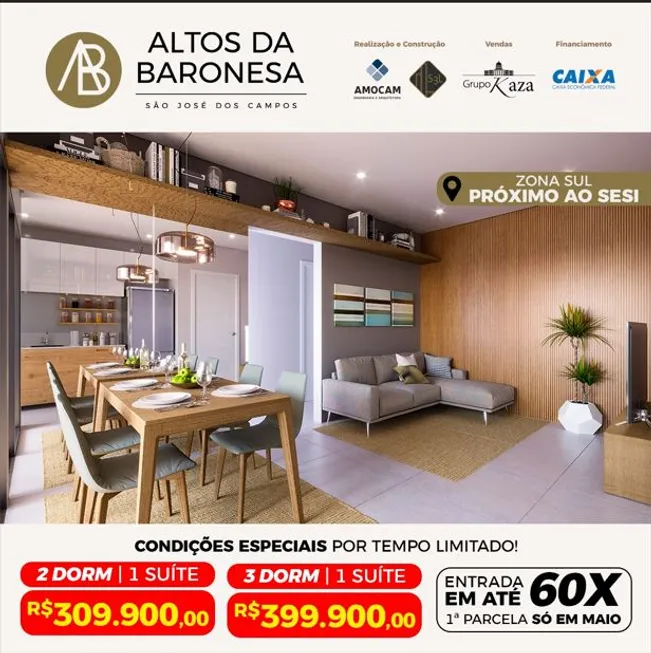 Foto 1 de Apartamento com 2 Quartos à venda, 55m² em Condominio Recanto da Baronesa, São José dos Campos