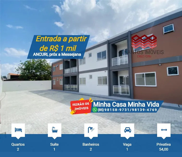 Foto 1 de Apartamento com 2 Quartos à venda, 54m² em Ancuri, Fortaleza