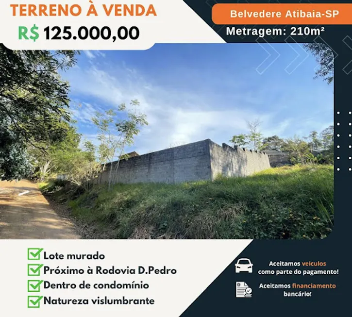 Foto 1 de Lote/Terreno à venda, 210m² em Atibaia Belvedere, Atibaia