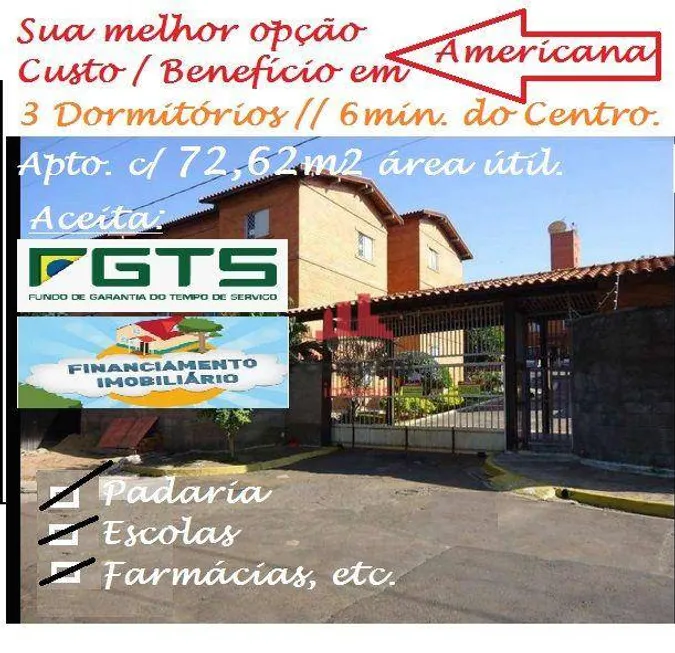 Foto 1 de Apartamento com 3 Quartos à venda, 72m² em Jardim São Domingos, Americana