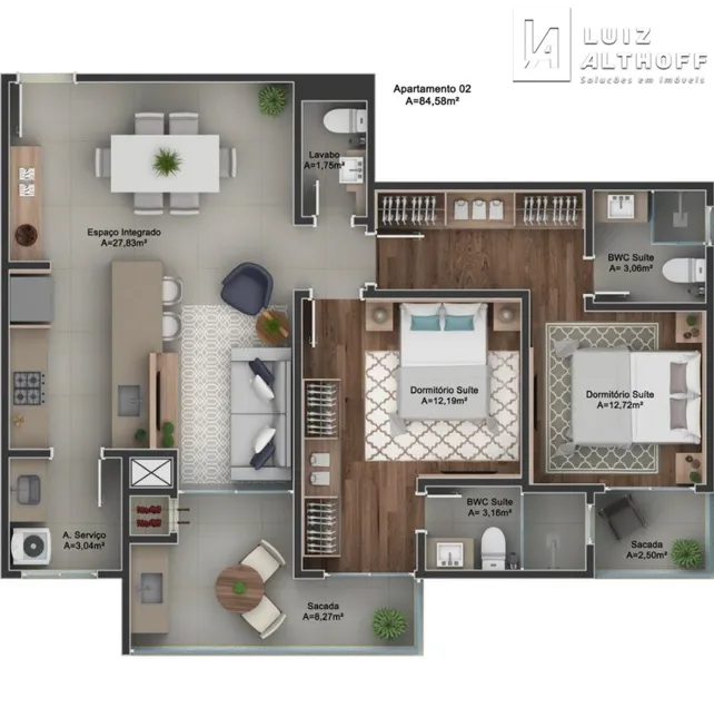 Foto 1 de Apartamento com 2 Quartos à venda, 84m² em Cidade Universitaria Pedra Branca, Palhoça